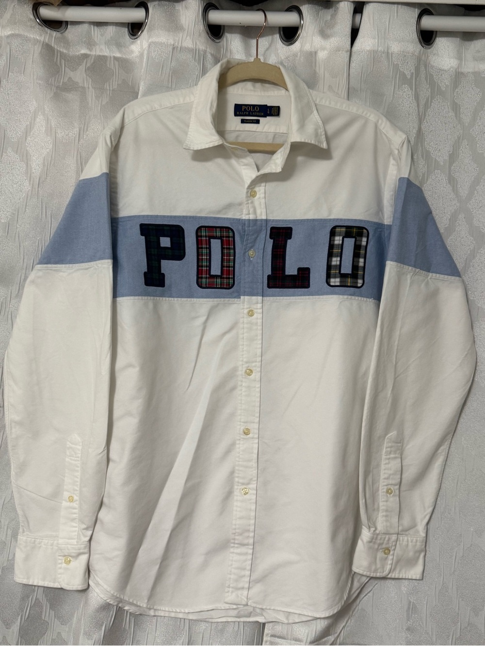 Men’s Polo Ralph Lauren Spell out Oxford Classic Fit White Shirt Size L